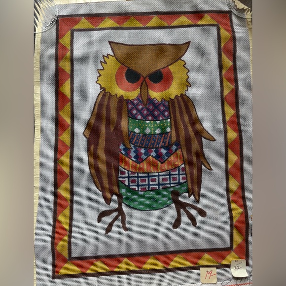 Large Colorful Owl Tapestry Handpainted needlepoint canvas, 13 mesh - Picture 1 of 5